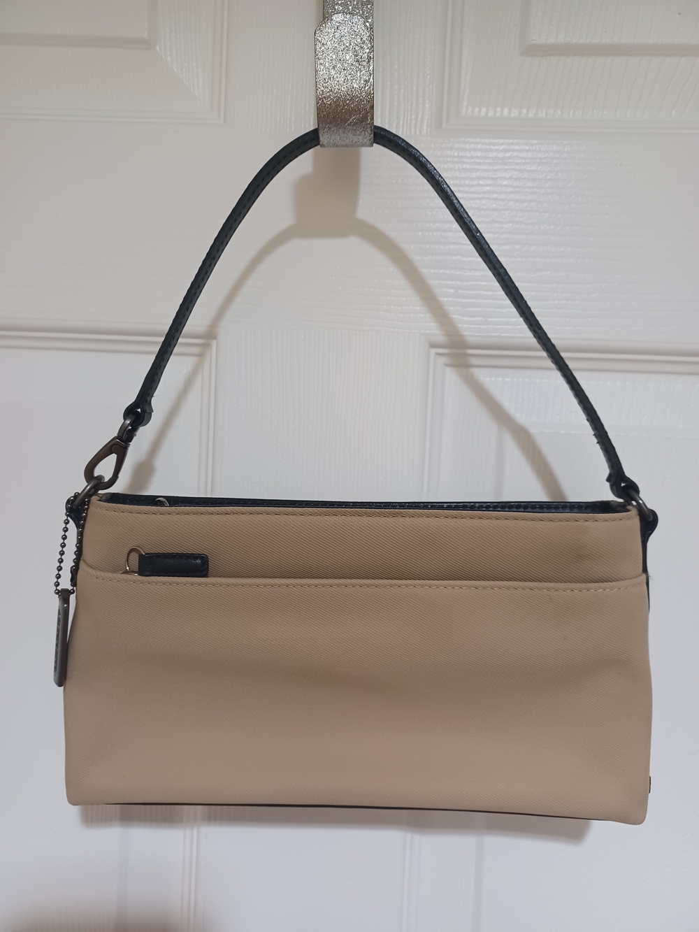 Coach Mercer Beige Shoulder Bag with Black Handle